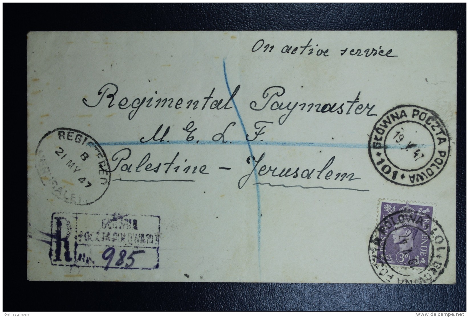 Poland: Registered Cover Polish Field Post Office In Egypt To Jerusalem May 1947 CDS Poczta Polowa 101 See Text - Covers & Documents