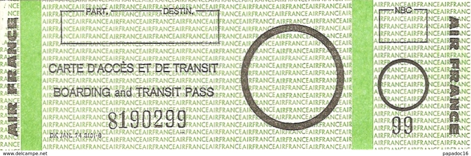 Carte D'accès Et De Transit / Boarding And Transit Pass - Air France (1976) Recto - Europa
