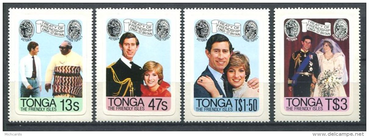 172 TONGA 1981 - Yvert 480/83 Adhesif - Prince Charles Et Lady Diana - Neuf ** (MNH) Sans Trace De Charniere - Tonga (1970-...)