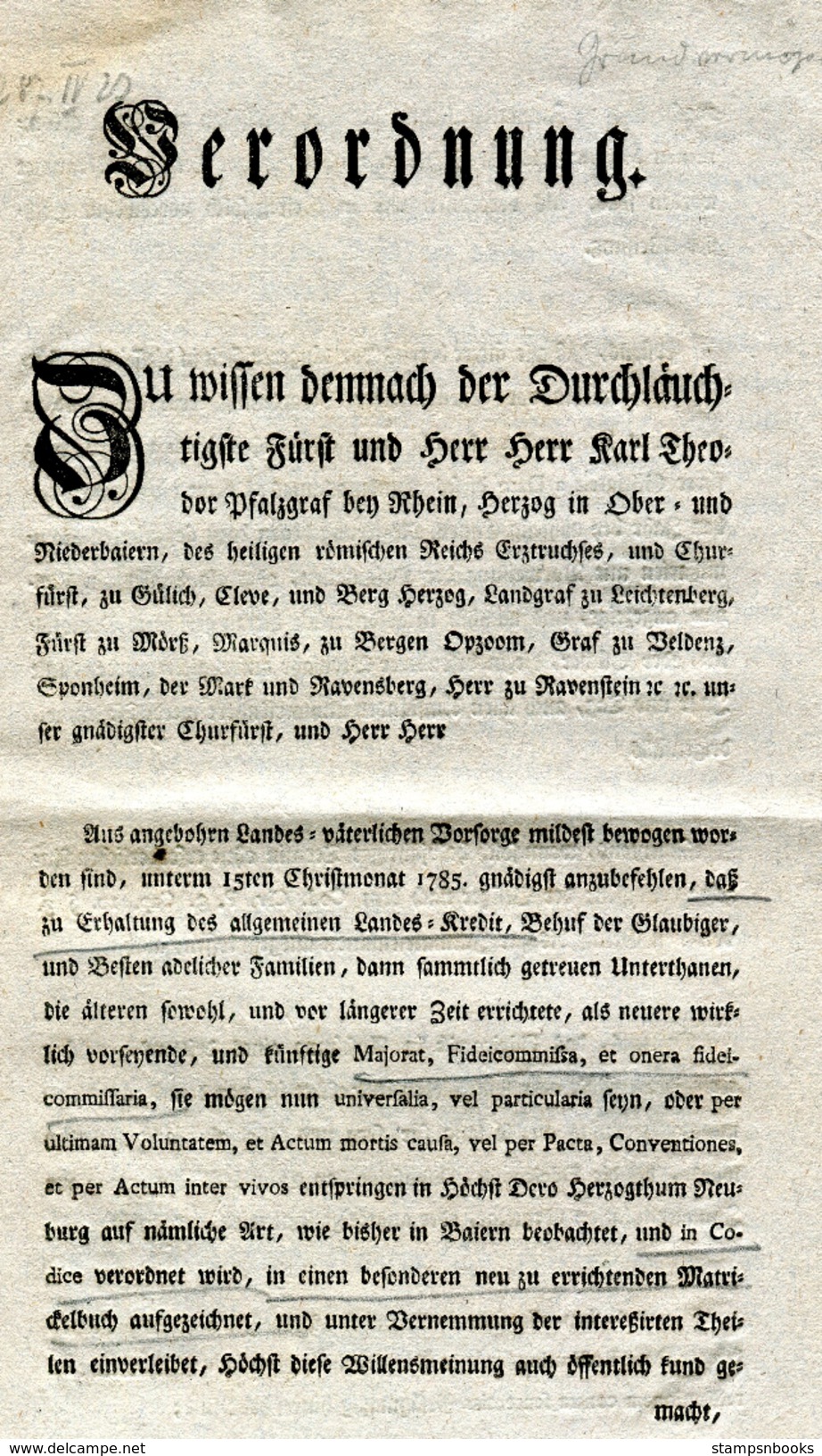 1787 Karl Freiherr Von Hartmann, Regierungsdirector, Neuburg, Thur. Germany - Historical Documents