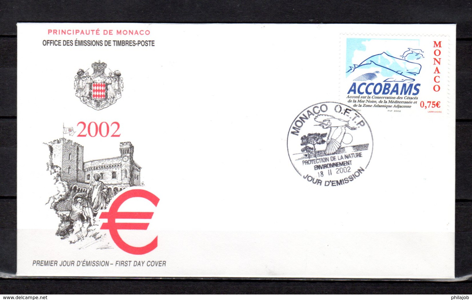 MONACO 2002 : Enveloppe 1er Jour " ACCOBAMS " N° YT 2342. Parfait état. FDC - FDC