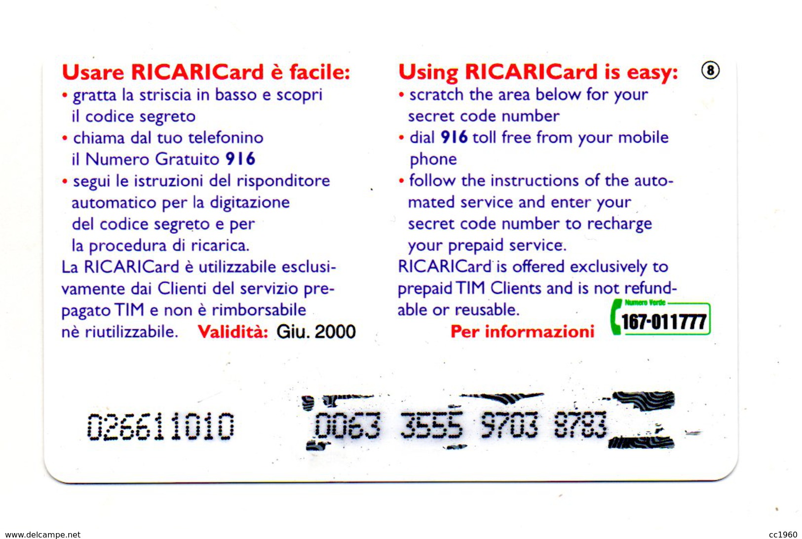 Ricarica Telefonica " TIM " Da Lire 50.000 - Dale Arden - Usata - Validità 06.2000 -  (FDC938) - GSM-Kaarten, Aanvulling & Voorafbetaald