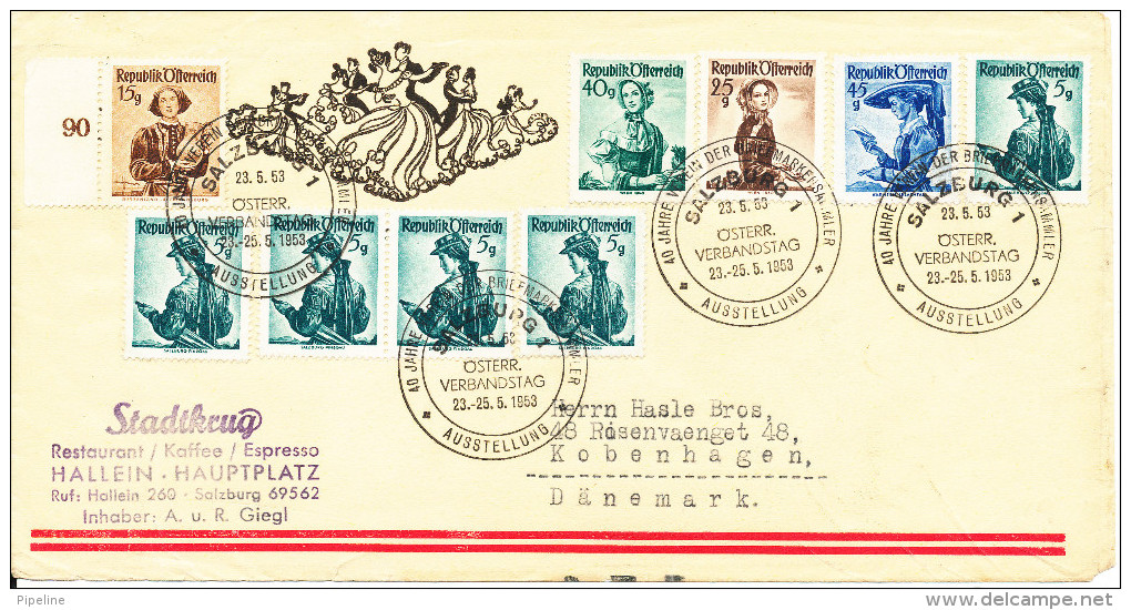 Austria Special Cancelled Cover With A Lot Of Stamps Sent To Denmark 23-5-1953 - Expositions Philatéliques