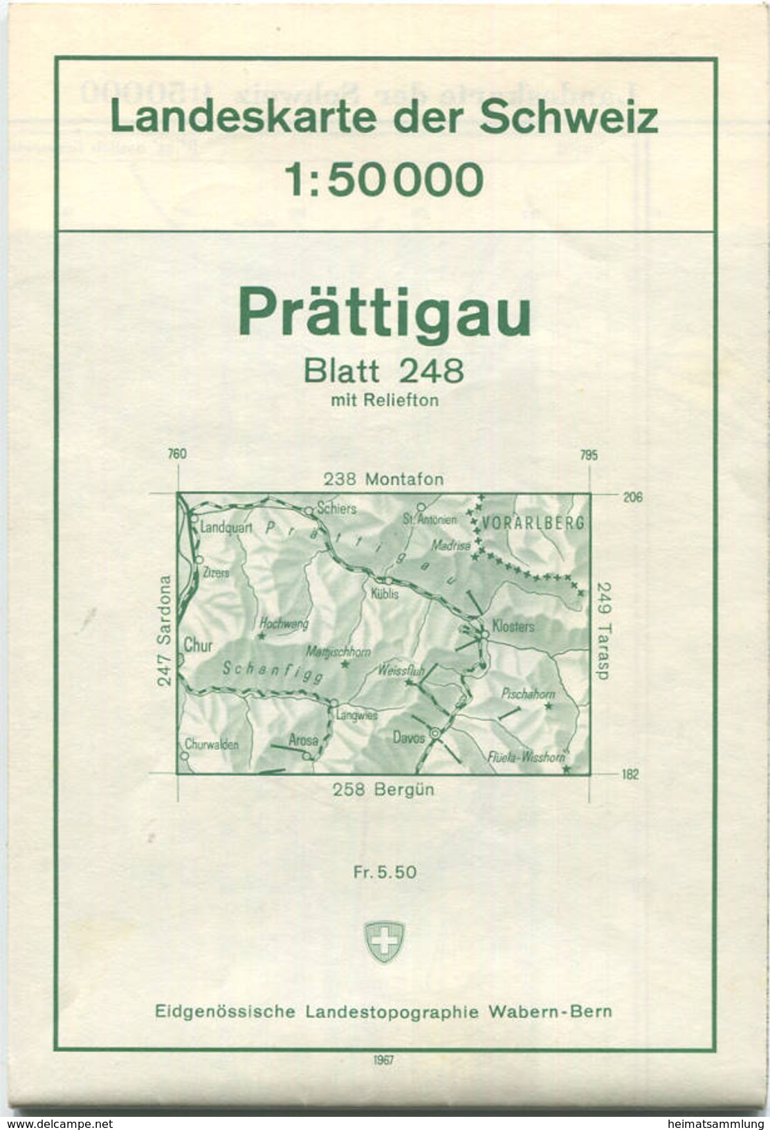 Schweiz - Landeskarte Der Schweiz 1:50 000 - Prättigau Blatt 248 - Eidgenössische Landestopographie Wabern-Bern 1967 - M - Topographische Karten