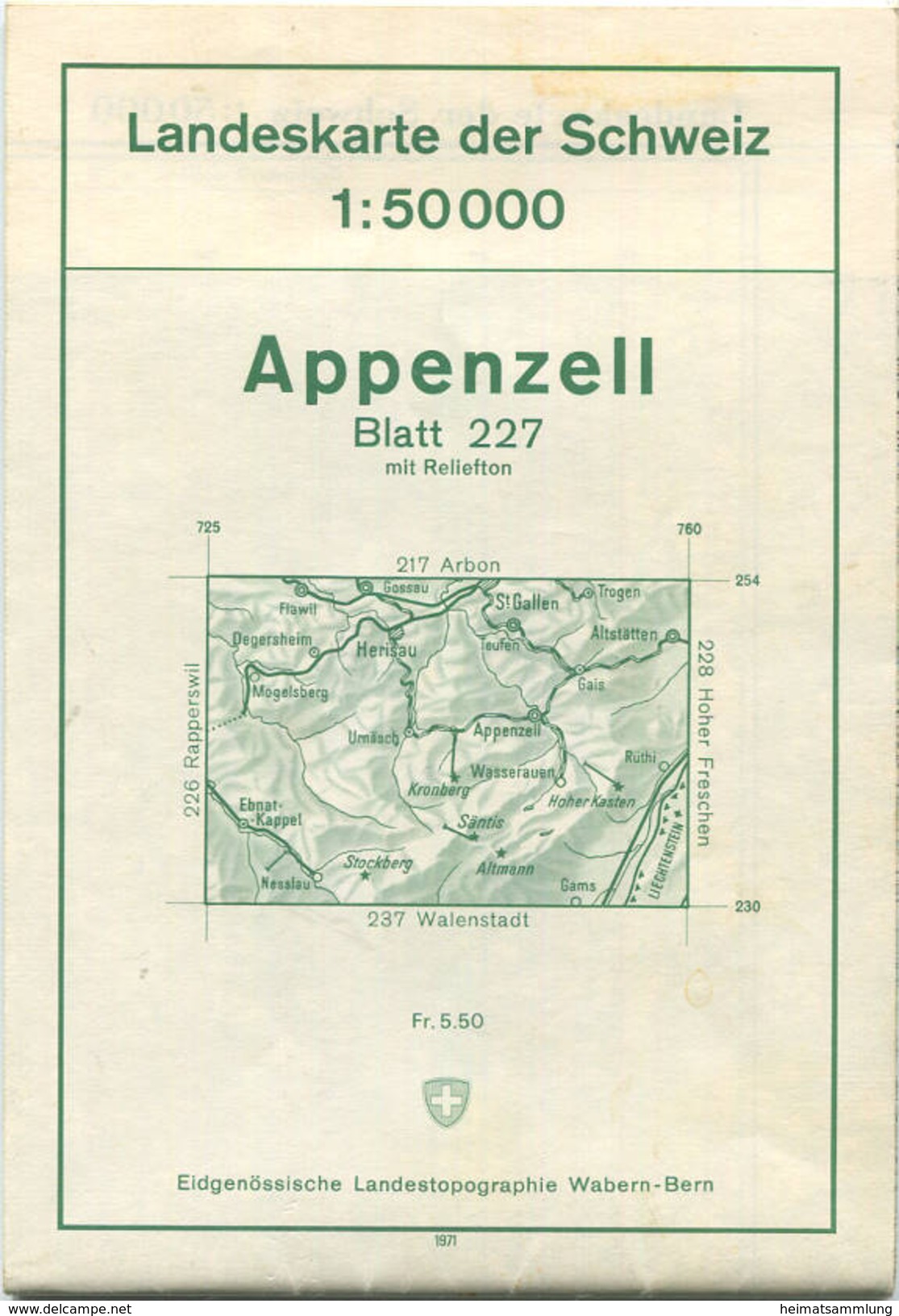 Schweiz - Landeskarte Der Schweiz 1:50 000 - Appenzell Blatt 227 - Eidgenössische Landestopographie Wabern-Bern 1971 - M - Topographische Karten