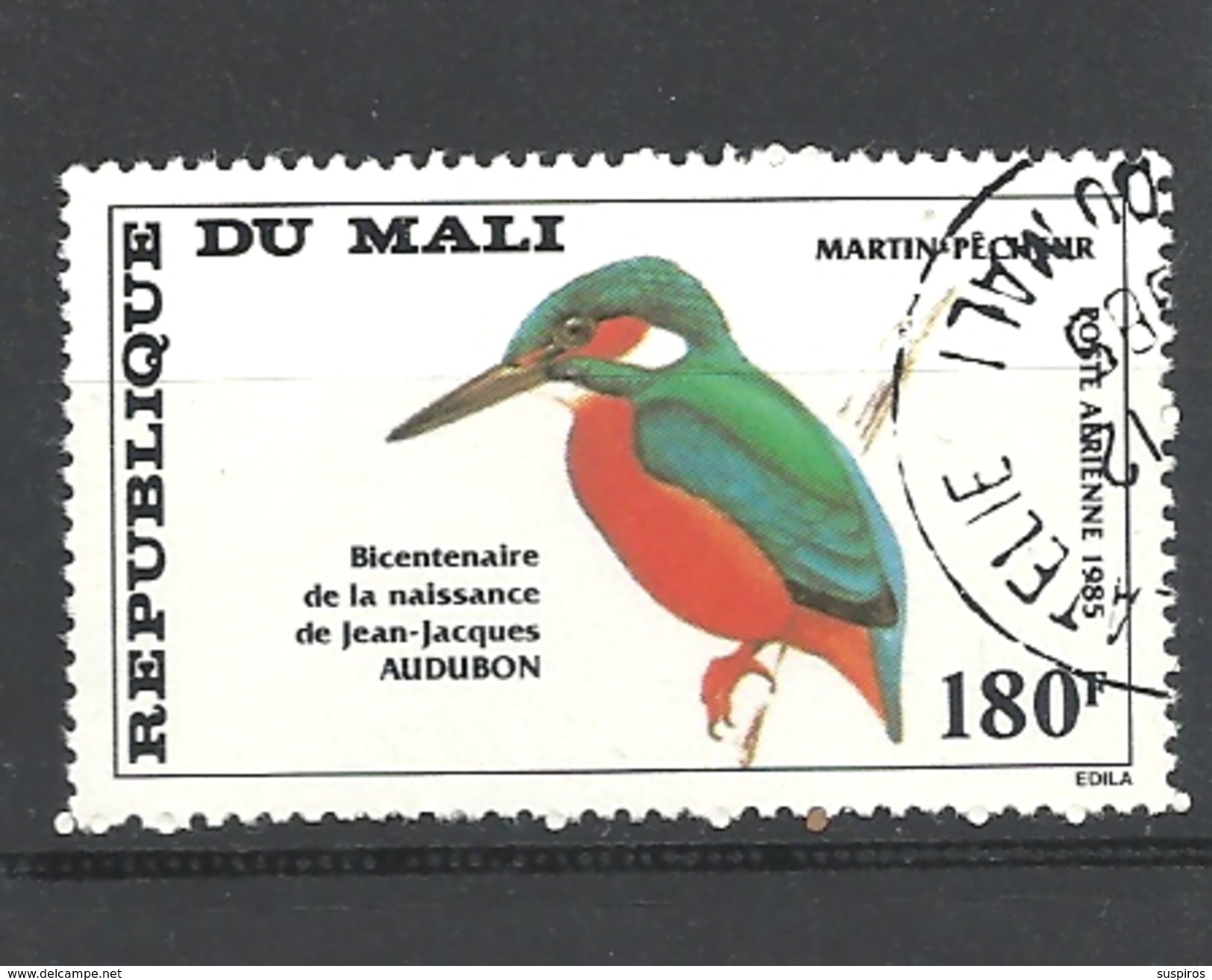 MALI     1985 Airmail - Birds - The 200th Anniversary Of The Birth Of John J. Audubon, 1785-1851  Common Kingfisher USED - Mali (1959-...)