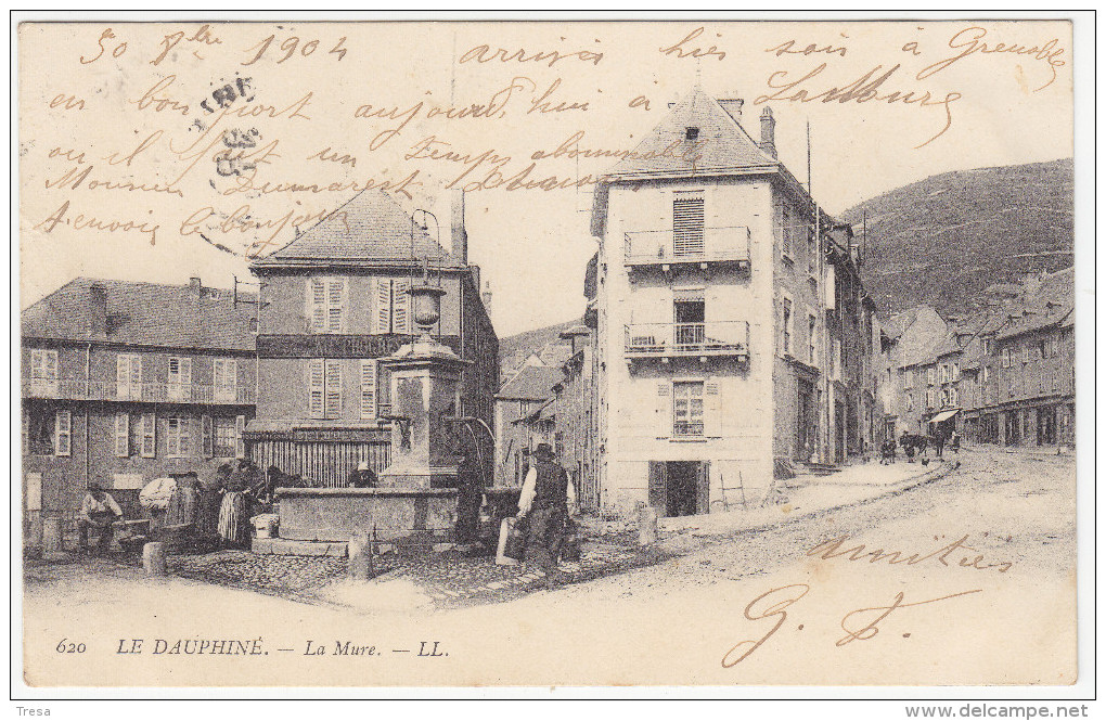 La Mure D'Isère Rue Du Breuil Et La Place Pérouza), Fontaine Disparue CPA Précurseur 1904 TBE - La Mure