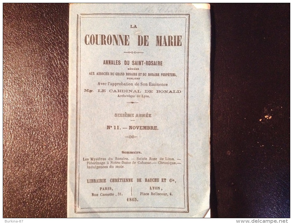 LA COURONNE DE MARIE, 1865,  N° 11, Novembre. - Christianisme