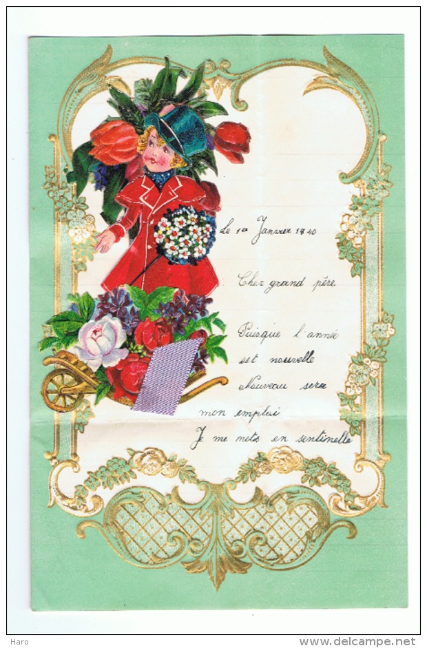 Lettre De Voeux Avec Découpis 1940 - Fleurs, Enfant Brouette,.. (b192) - Kinder