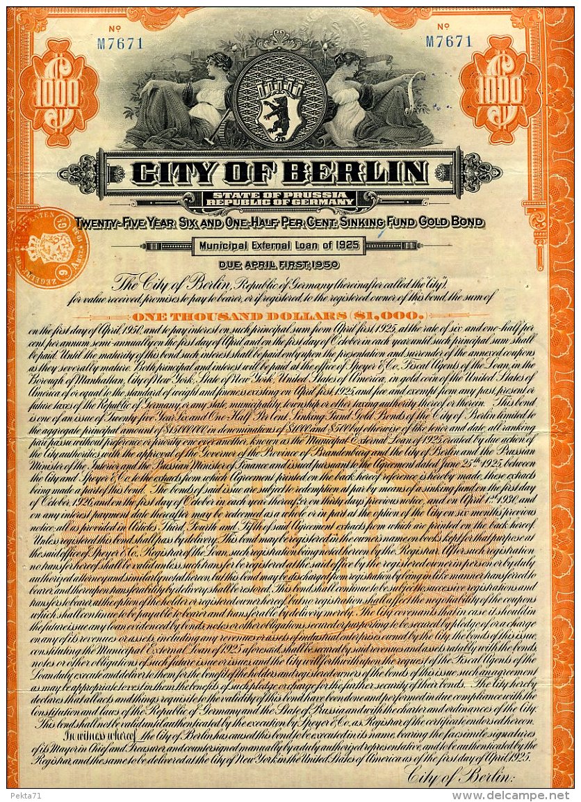 CITY OF BERLIN / STATE OF PRUSSIA REPUBLIC OF GERMANY - Banque & Assurance