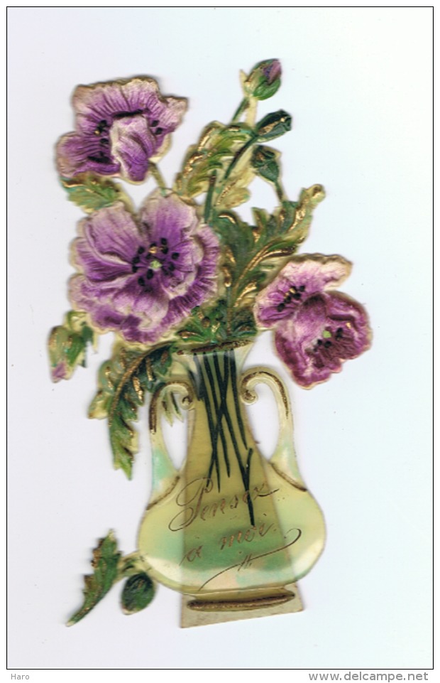 Lettre De Voeux En Découpis En Relief+/-  1940 - SPECIAL , à Voir - Vase, Fleurs En Rodoïde- Peut Tenir Debout (b192) - Kerstmotief