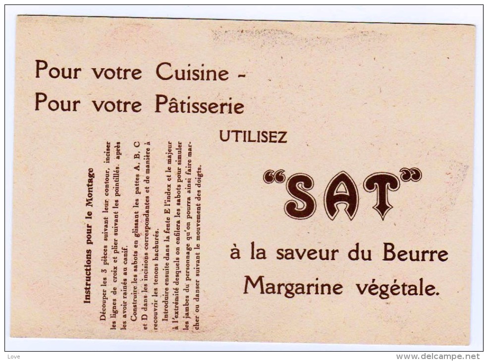 CARTE PUBLICITAIRE "SAT"Margarine Végétale (1950). Carte à Découper Pour Jeune Fille. Dim. 11,6 X 16,6 Cm - Publicité