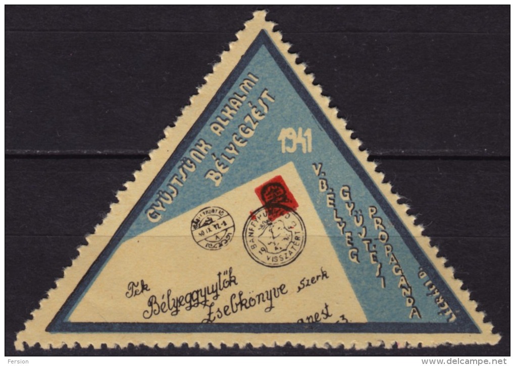 Bánffyhunyad Huedin Return Postmark Revisionism WAR Transylvania 1941 Hungary Romania Triangle LABEL CINDERELLA VIGNETTE - Transylvanie