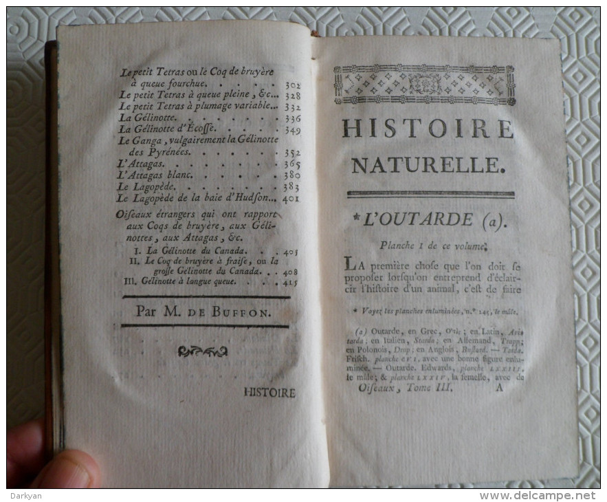 Buffon - Histoire Naturelle Oiseaux Tome III - Imprimerie Royale 1770 - 1701-1800