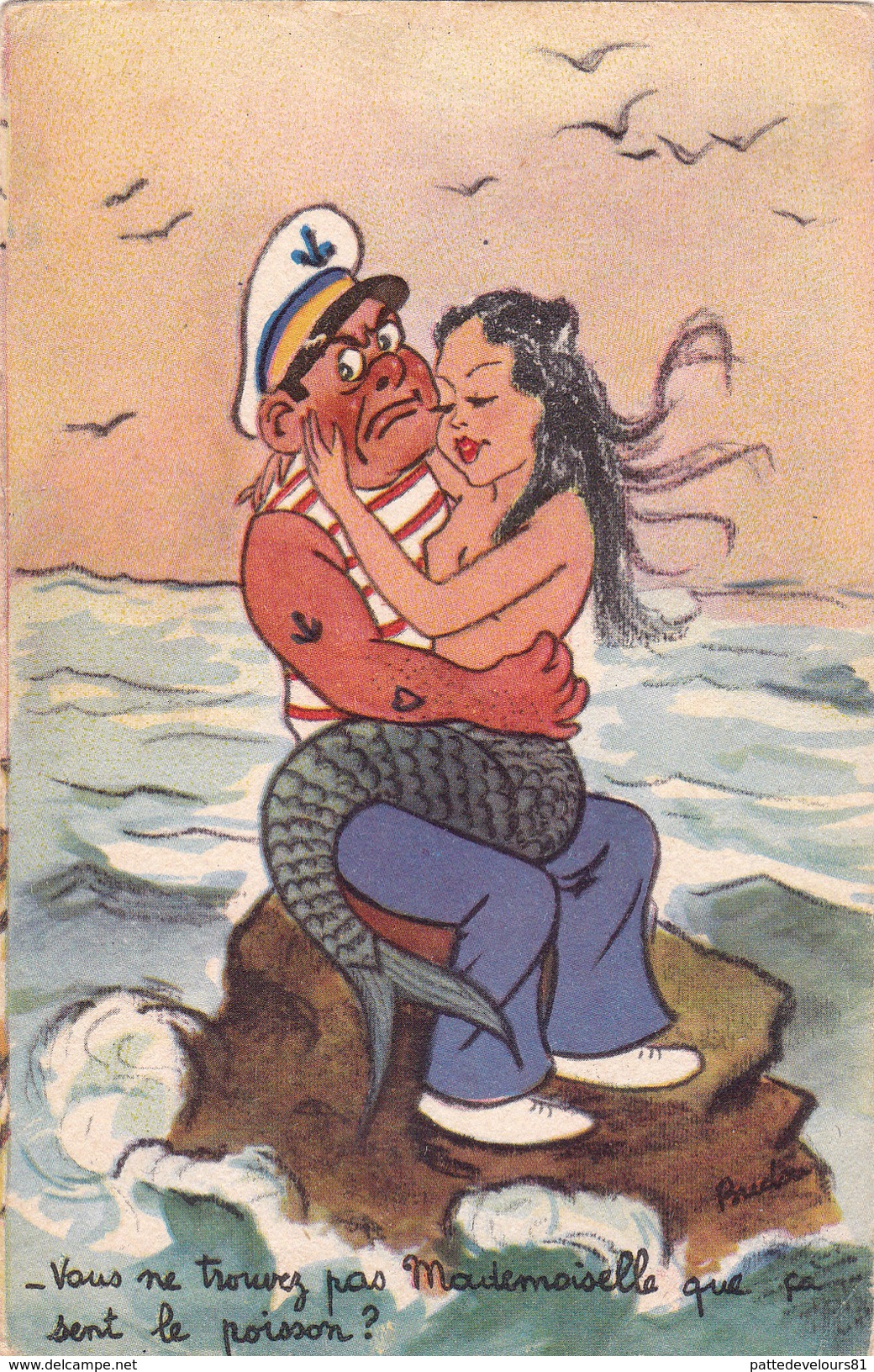 CPSM Marin Capitaine Sirène Pin-up Sexy  Mermaid Meerjungfrau Sirena Fish Humour Illustrateur - Humour