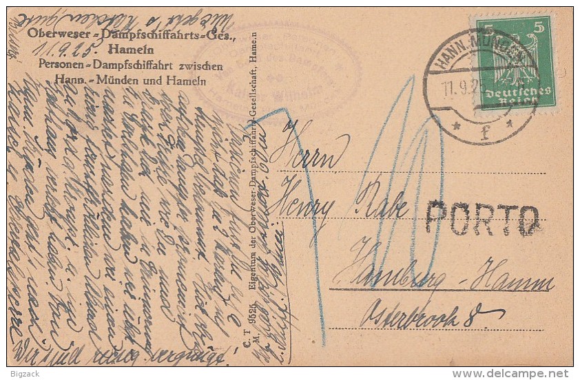 DR AK Bodenwerder EF Minr.356 Hann. Münden 11.9.25 Mit Porto-Stempel - Briefe U. Dokumente