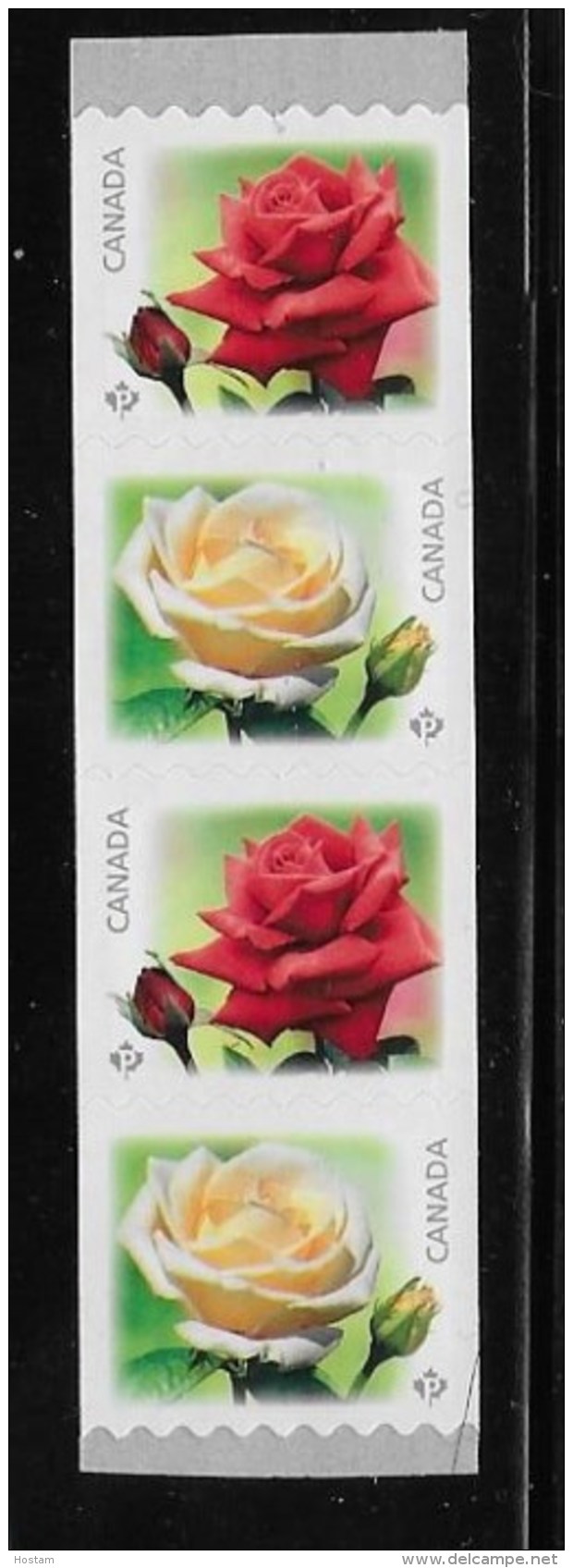 CANADA, 2014, #2729a,  ROSES,  MNH,  Strip Of 4 - Coil Stamps