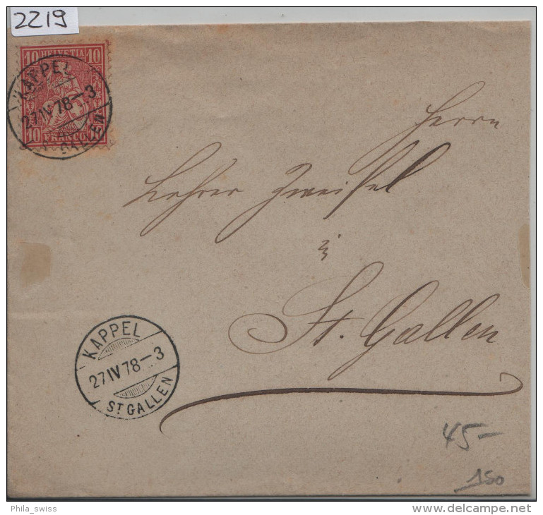 1878 Sitzende Helvetia/Helvétie Assise 38/30 - Stempel: Kappel St. Gallen - Briefe U. Dokumente