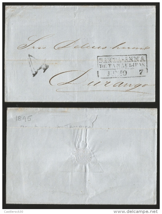 G)1845 MEXICO, 4 REALES, SANTA-ANNA DE TAMAULIPAS BLACK BOX, CIRCULATED COVER TO DURANGO, XF - Mexico