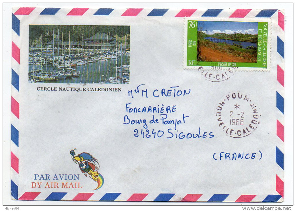 Nlle Calédonie--1988-Lettre Avec Tp"Paysage Du Sud" Seul Sur Enveloppe Illustrée Pour Sigoules-24--Cachet Rond POUM - Cartas & Documentos