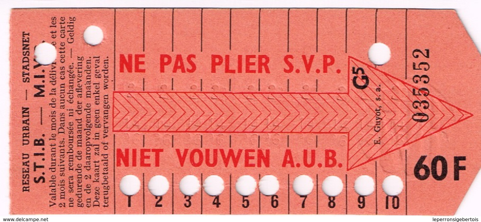 STIB - Billet De 10 Voyage Utilisé En 1965 - Europe