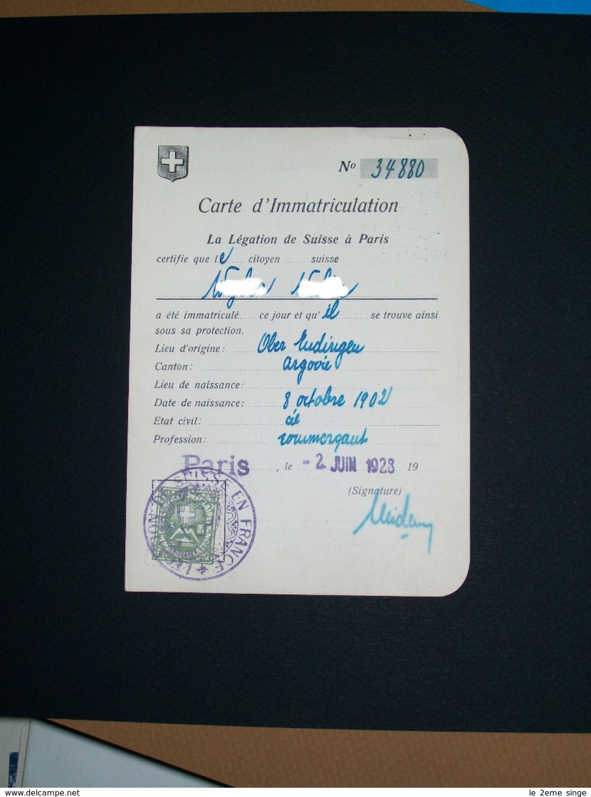 Passeport Suisse. Ausweis Carte D'enregistrement Consulat Paris. Autorisation Commerciale. Même Identité - Sammlungen