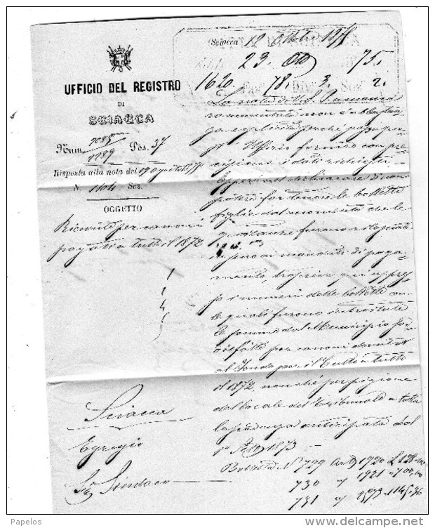 1875 LETTERA CON ANNULLO SCIACCA AGRIGENTO - Servizi