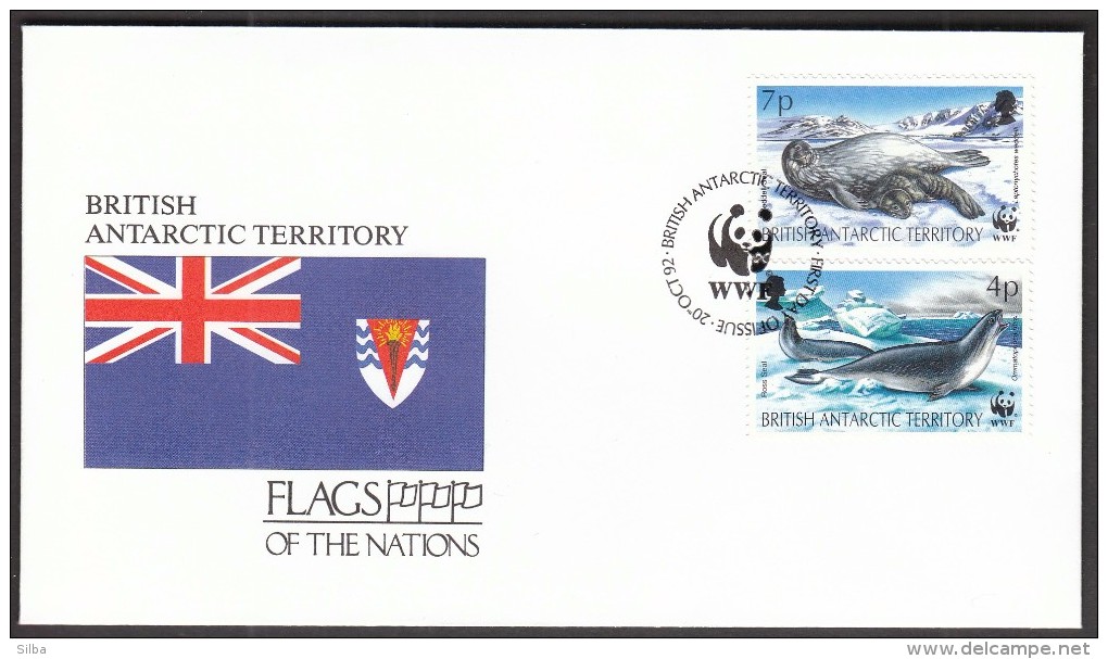 British Antarctic Territory 1992 / Flags / WWF / Seals - FDC