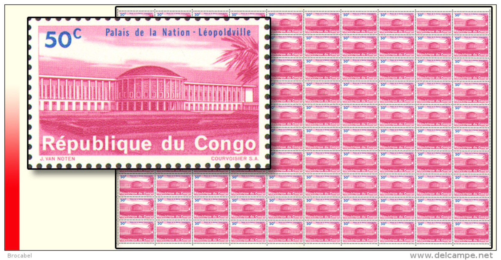 Congo 0551**  50c  Palais De La Nation   Feuille / Sheet Of 100 MNH - Autres & Non Classés