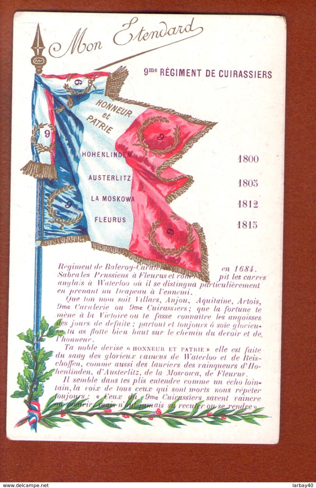 1 Cpa Etendard 9 Em Regiment De Cuirassiers - Régiments