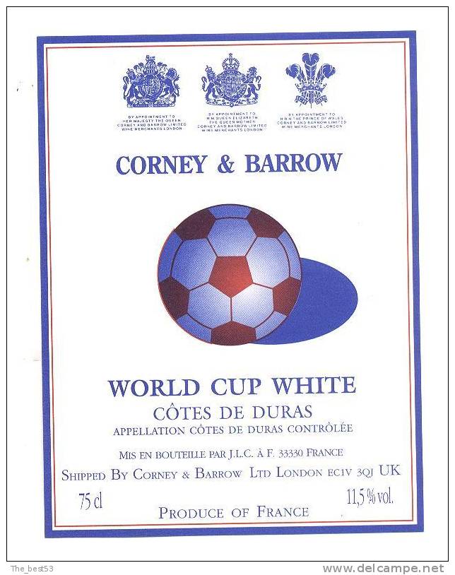 Etiquette De Vin Côtes De Duras -  Cuvée  De La World Cup   White  -  Thème Football - Calcio