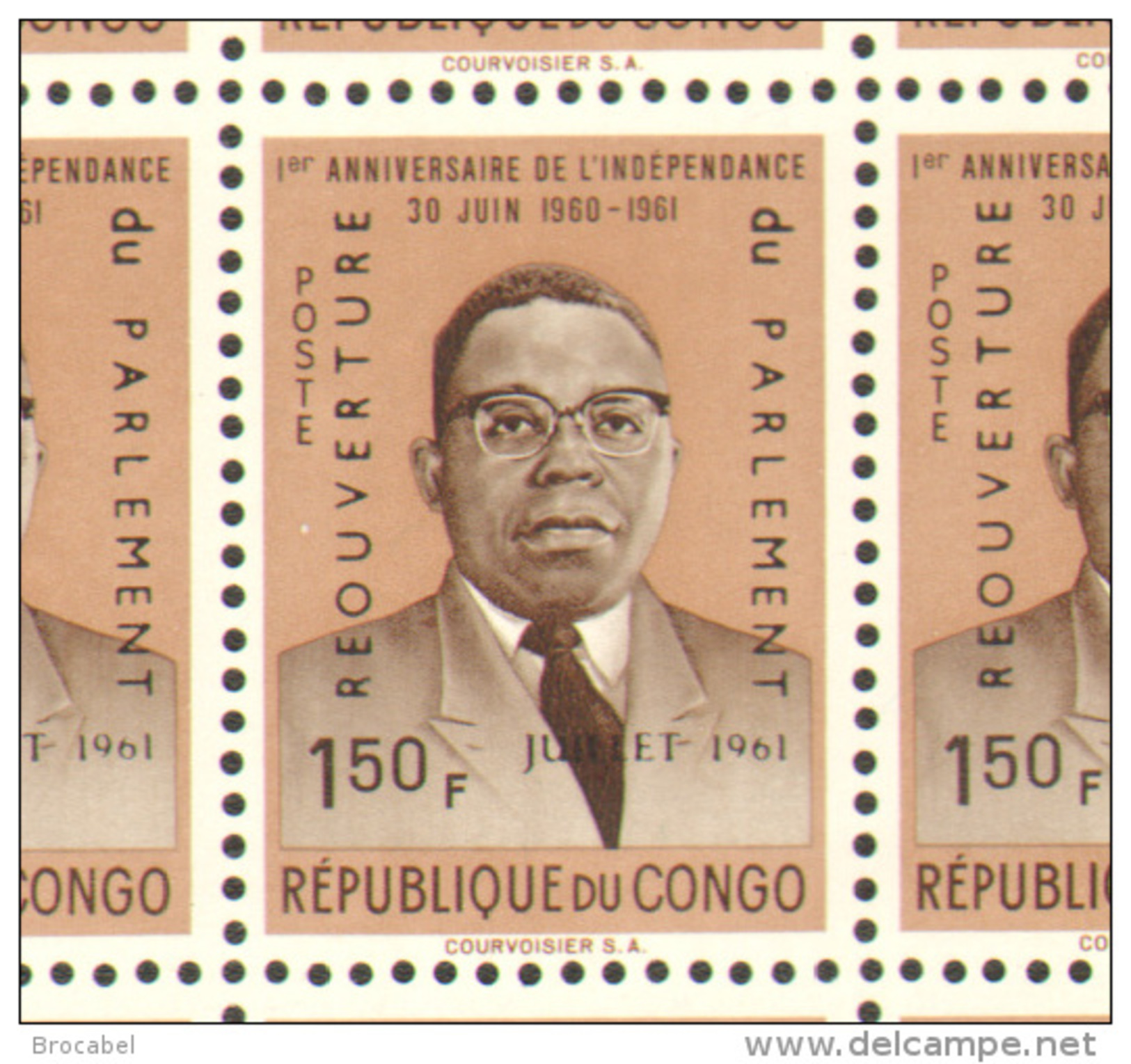 Congo 0450** 1,5 F Feuille / Bogen / Sheet De 100 Kasavubu  -MNH - Cote Yvert & Tellier 175 Euro - Autres & Non Classés