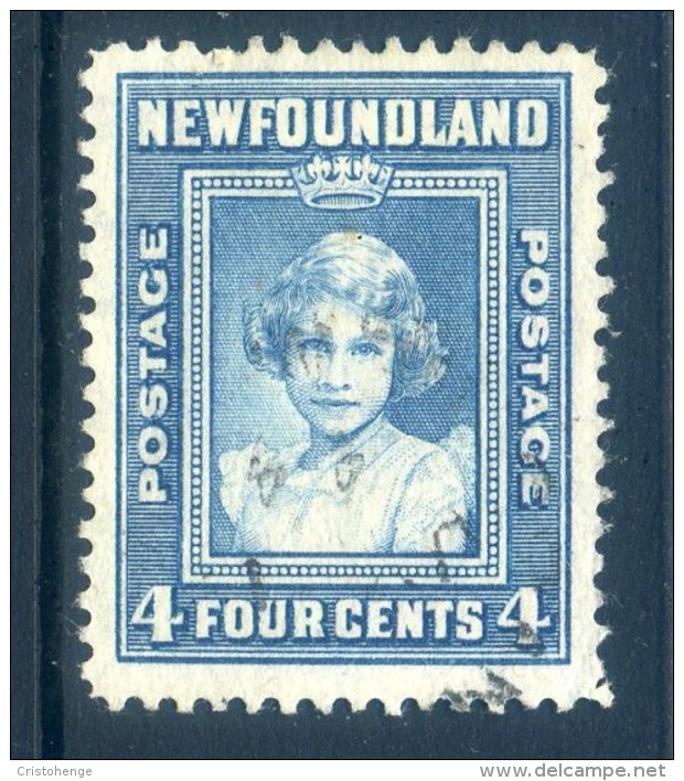 Newfoundland 1941-44 KGVI Definitives (P.12½) - 4c Princess Elizabeth Used (SG 279) - 1908-1947