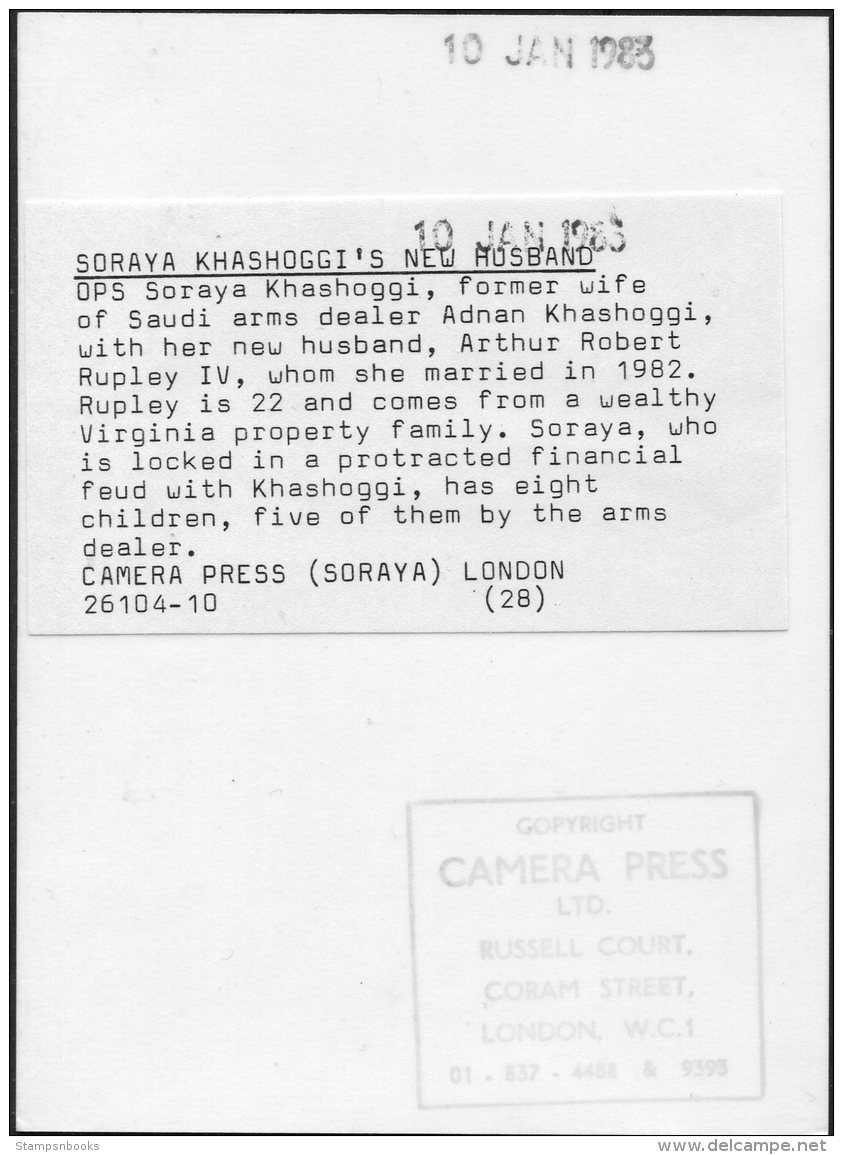 1983 Camera Press Photo - Soraya Kashoggi, Arthur Rupley  (16cm X 12cm) - Famous People