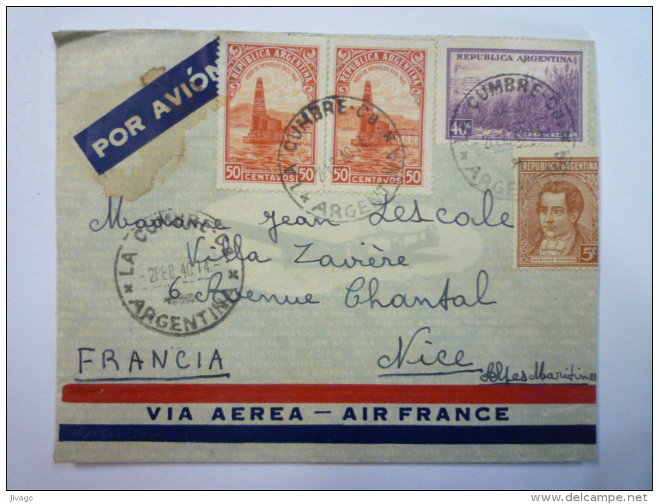 LETTRE  Au Départ De  LA CUMBRE  à Destination De  NICE  1940   - Storia Postale