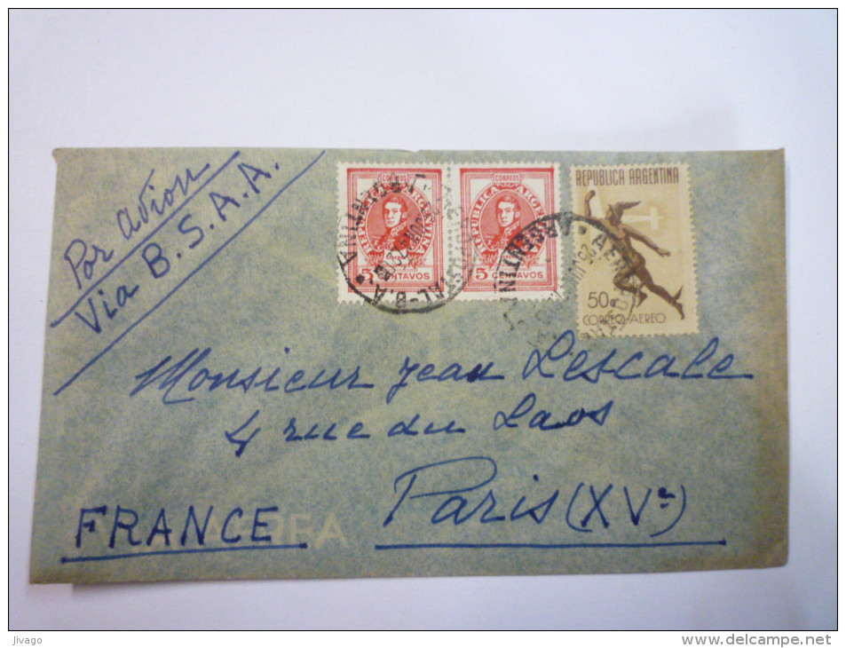 LETTRE  Au Départ D'ARGENTINE  à Destination De  PARIS  1947  -  Cachet  AEROPOSTAL   - Covers & Documents