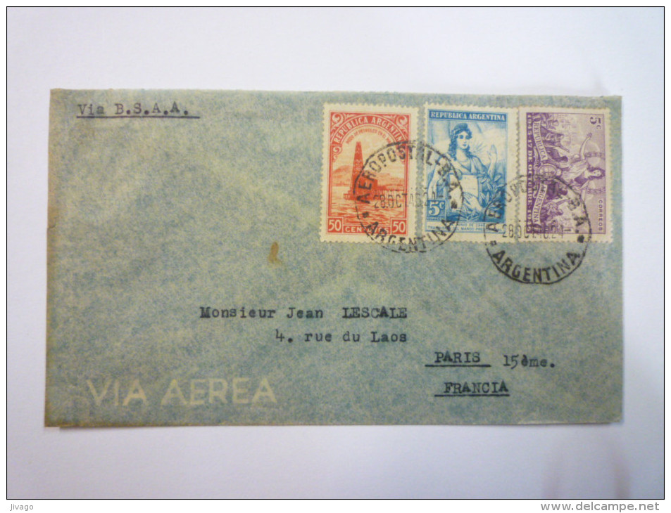 LETTRE  Au Départ D´ARGENTINE  à Destination De  PARIS  1946  -  Cachet  AEROPOSTAL   - Brieven En Documenten