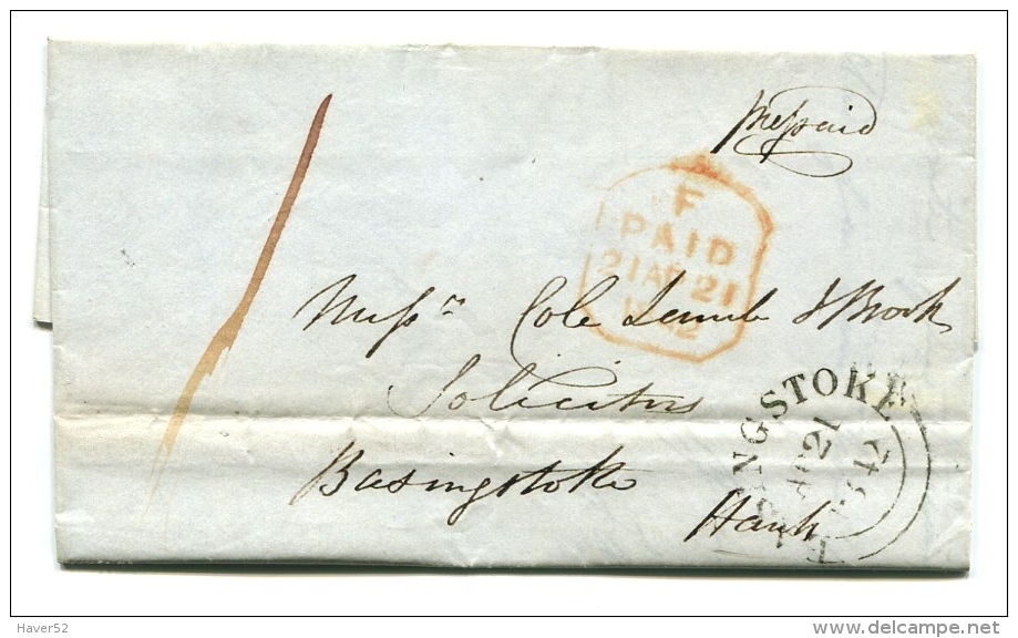 Local Used Prepaid Manuscript Letter BASINGSTOKE - With Content 1842 +intact Wax Seal - ...-1840 Prephilately