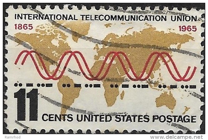 USA 1965 Centenary Of I.T.U - 11c Radio Waves On World Map (based On Galt Projection)  FU SOME PAPER ATTACHED - Used Stamps