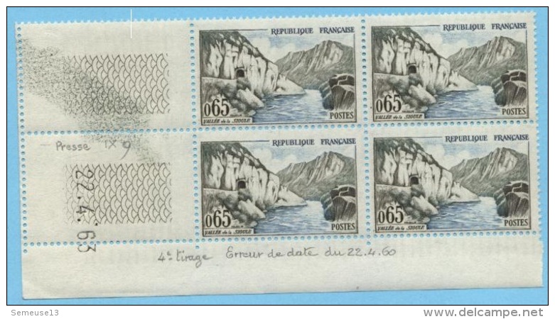 Vallée De La Sioule 1239 En Bloc De 4 Coin Daté - RARE ERREUR 1963 - Variété Au Lieu De 1960 - Neufs