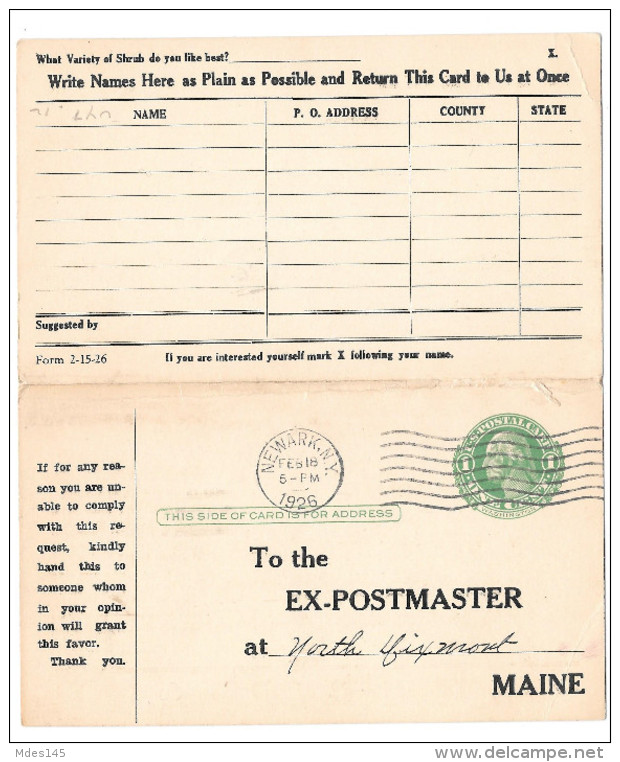 UY7 Preprinted Paid Reply Postal Card Knight & Bostwick NY 1920 Help Wanted Grant A Request - Postal History