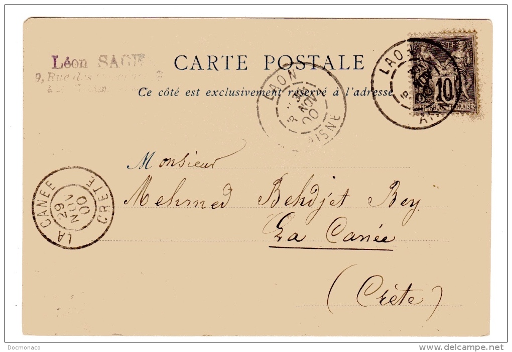 Sage Lettre Carte Postale Avec Photo De Laon Aisne Pour La Canée Crête - 1877-1920: Semi Modern Period