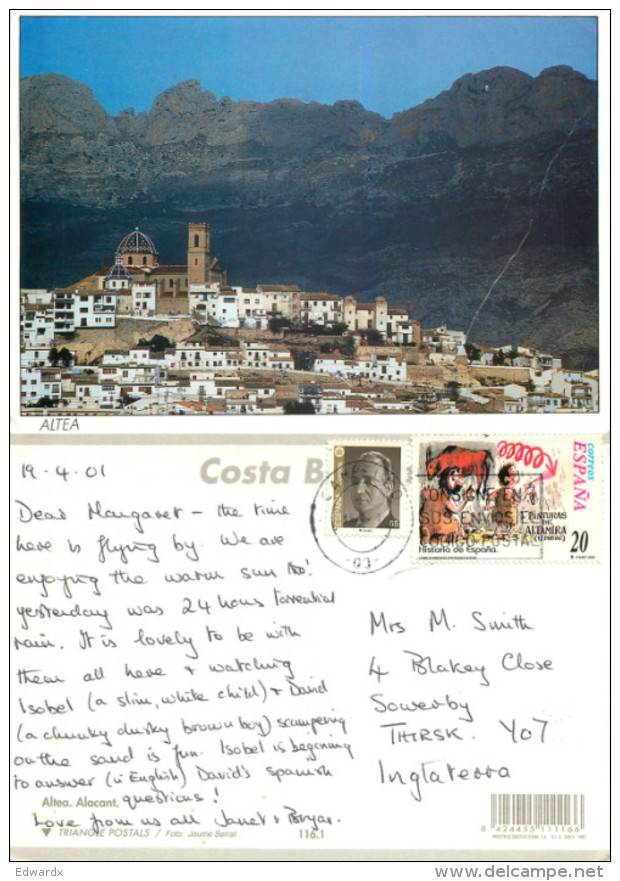 Altea, Spain Postcard Posted 2001 Stamp - Alicante