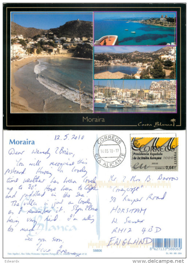 Moraira, Spain Postcard Posted 2010 Stamp - Alicante