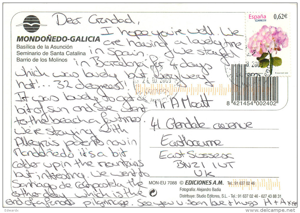 Mondonedo, Spain Postcard Posted 2009 Stamp - Lugo