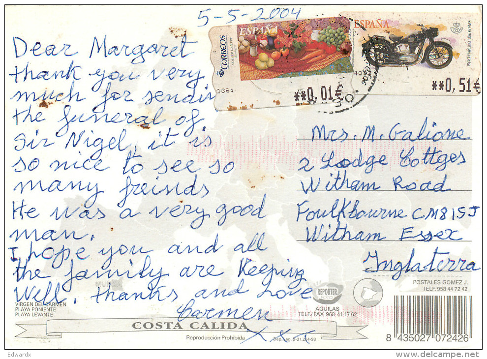 Aguilas, Spain Postcard Posted 2004 ATM Meter - Murcia