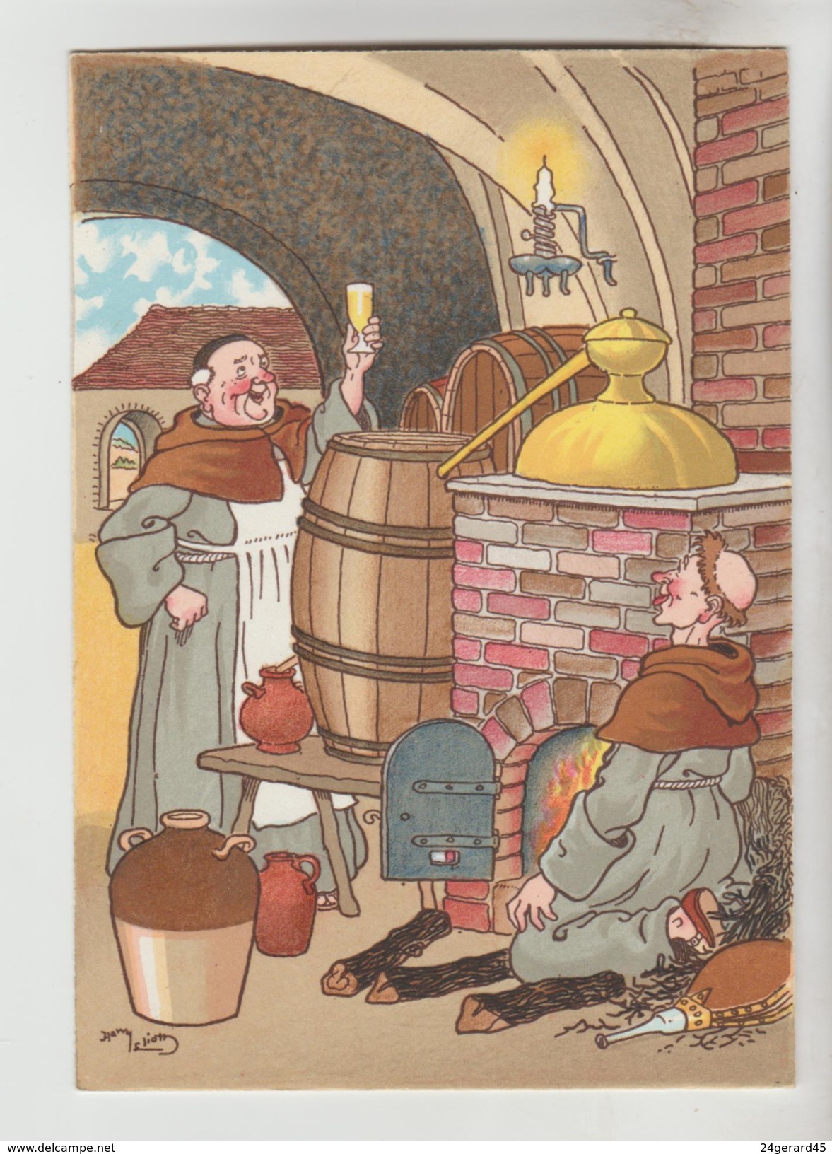 CPSM ILLUSTRATEUR ELIOTT HARRY EDITEUR BARRE DAYEZ - Nos Bons Moines : A La Distillerie, Cela Chauffe, Bonne Goutte - Elliot