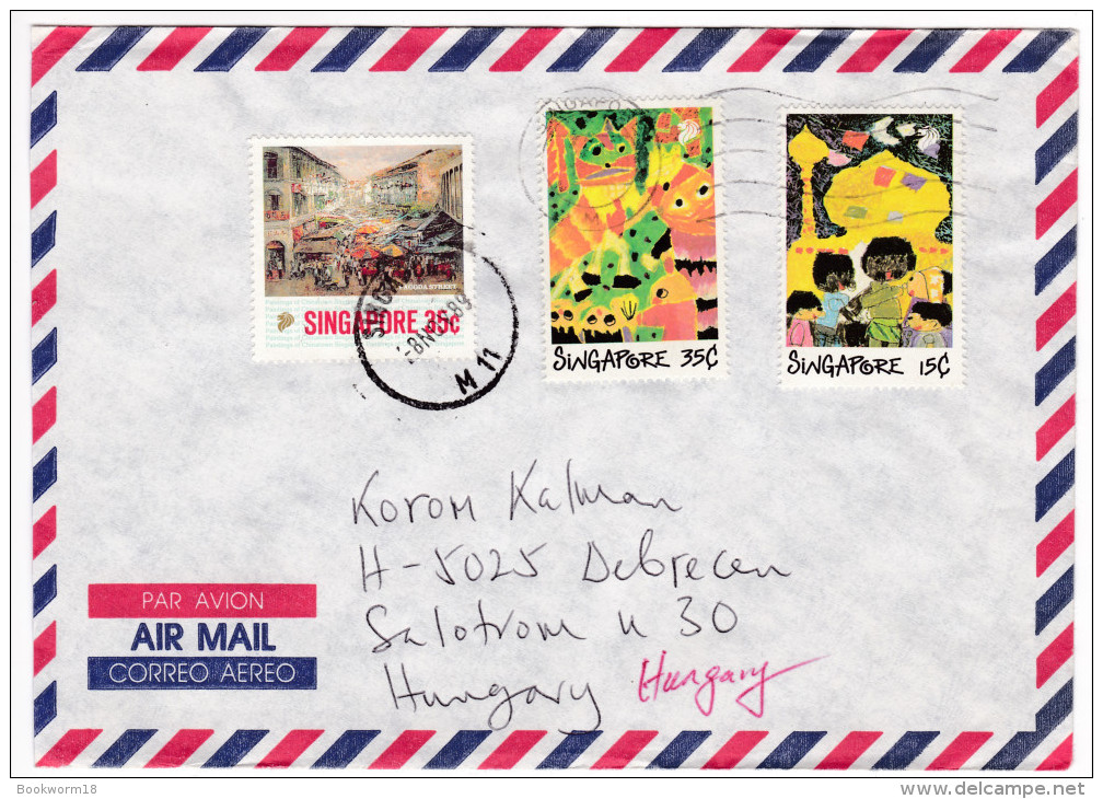 643 Singapore 1989 Letter To Hungary Paintings Of Chinatown Children's Drawings Stamps - Singapour (1959-...)