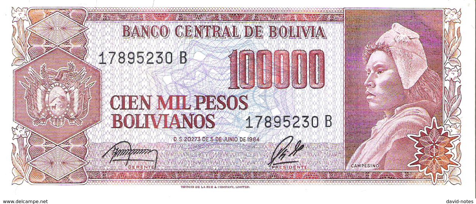 Bolivia - Pick 196A - 5 Centavos = 100.000 (100000) Pesos Bolivianos 1987 - Unc - ERROR - Bolivia