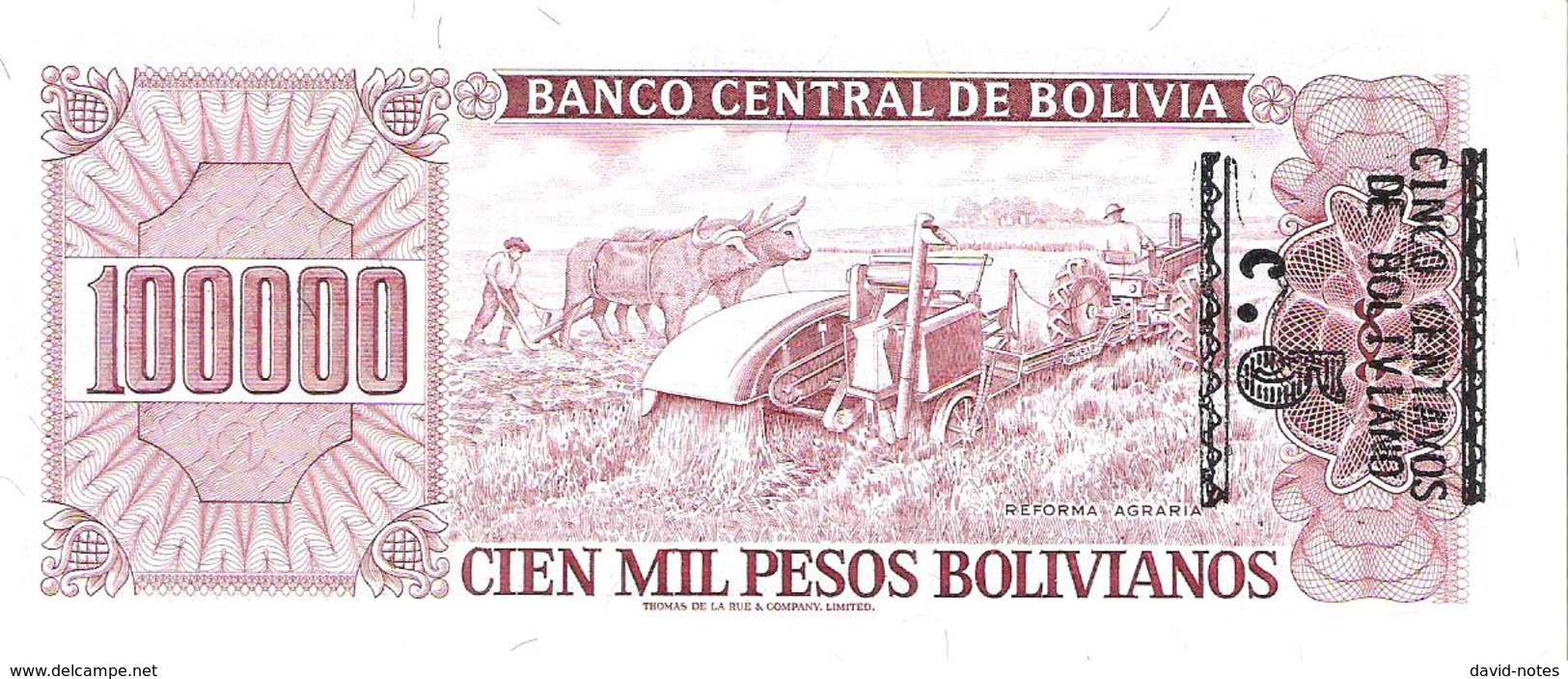 Bolivia - Pick 196A - 5 Centavos = 100.000 (100000) Pesos Bolivianos 1987 - Unc - ERROR - Bolivia